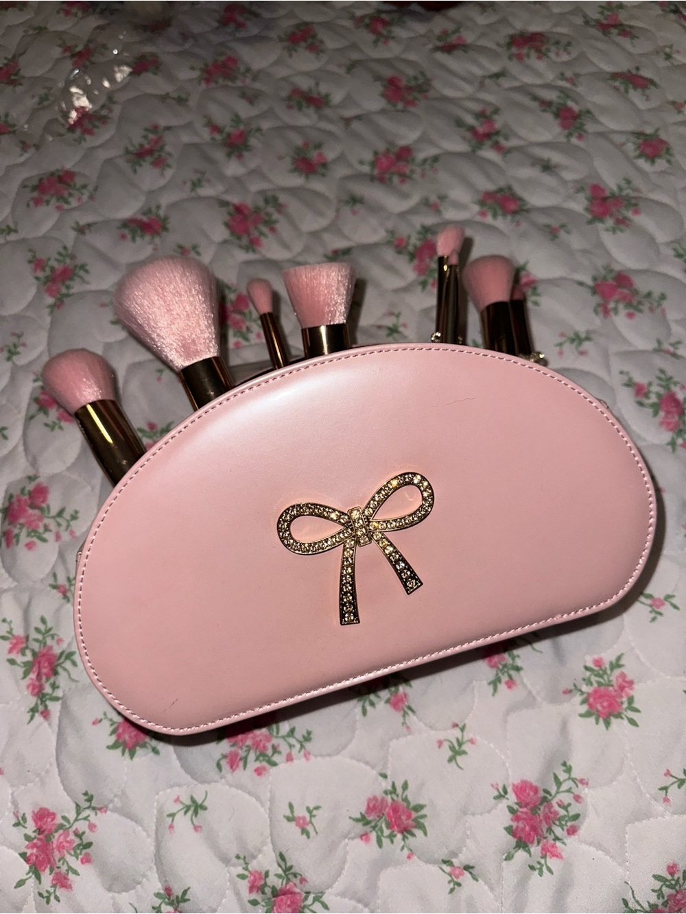 Pink Makeup Brush Set with Bow-Accent Case